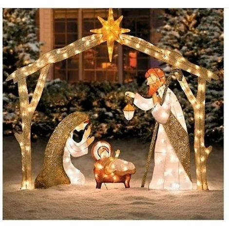 Scène de Noël Extérieure Bleue, Décor de Crèche Lumineuse en Cristal, Ornement de Jardin pour Sapin, Ensemble de Figurines de Nativité, Décoration Hivernale Résistante aux Intempéries, 12 Pièces
