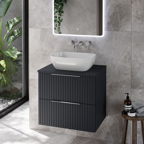 Helix 460 Fluted Satin Anthracite 600mm Wall Mounted 2 Drawer Vanity Unit for Countertop Basins