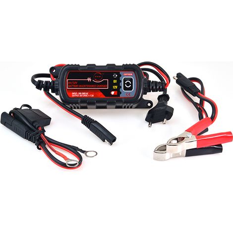 NX – Chargeur de batterie moto 6-12V 1.2A 100-240V – Pinces et oeillets – Charge optimisée conforme CE, DEEE, RoHS (1/3)