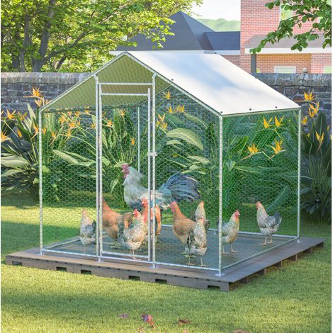 Freilaufgehege Hühnerstall 2x2x2m mit Sicherheitsschloss und Wasserdichtes PE-Tuch, Freilaufgehege aus Metall für Hühner, Kaninchen und weitere Kleintiere