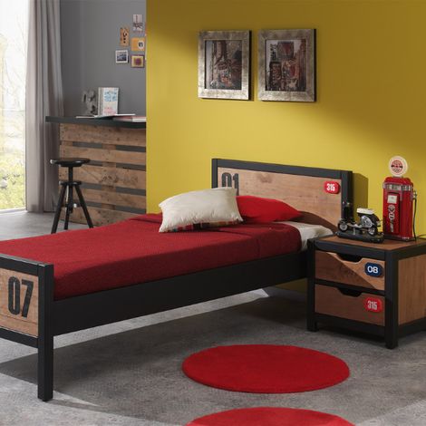 Lit 90x200 cm+table de chevet Alex-bois de pin massif