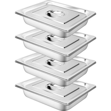 GN 1/2 Gastronorm Trays with Lids Stainless Steel Tray 65 mm Depth Stackable Stainless Steel Plate for Buffet Chafing Dish and Catering (1/4)