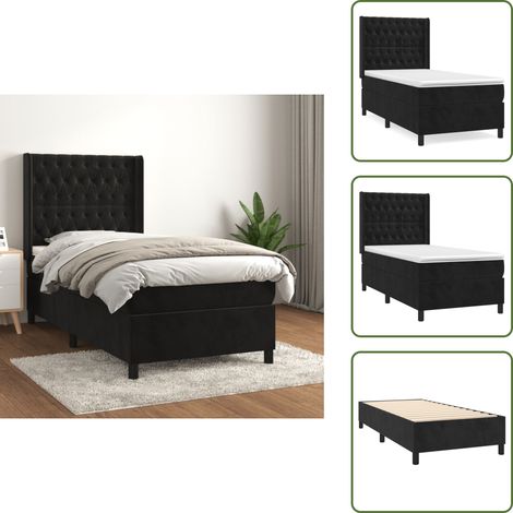 Sommier à lattes de lit avec matelas Noir 90x200 cm Velours - Lit Double - Lit Capitonné - Lit Velours - Literie - Chambre À Coucher (1/5)