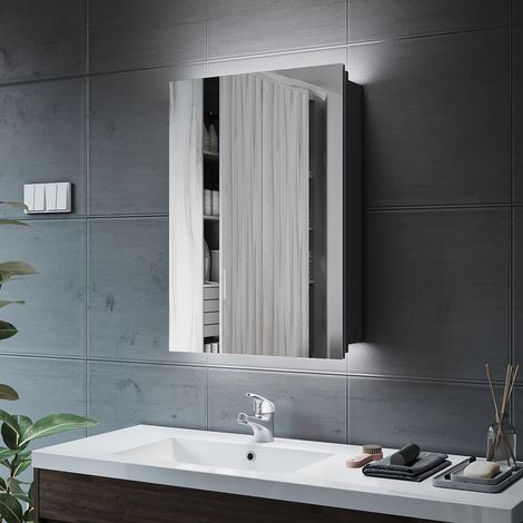 ELEGANT Bathroom Mirror Cabinet with LED Light and Shaver Socket Wall Mounted Bathroom LED Mirror with Shelf 500mm (1/5)