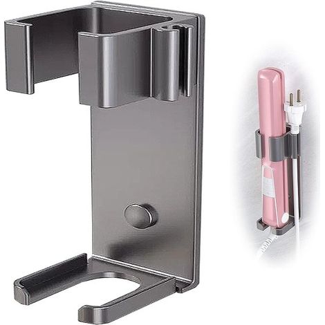 Accesorio de hierro，Soporte de acero inoxidable para rizador，montaje en pared sin taladro para plancha de pelo，resistente al calor (gris) (1/2)