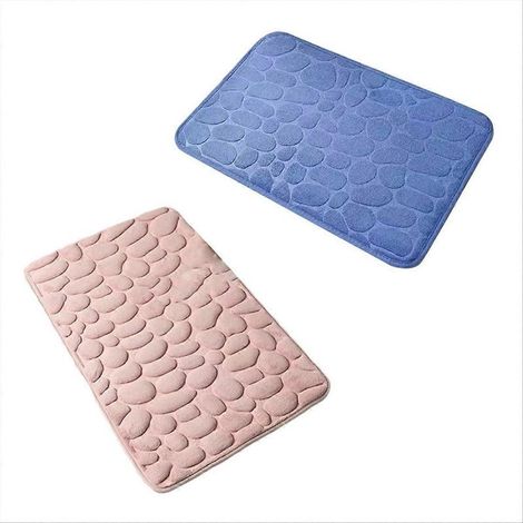 Tapis de sol antidérapant en velours gaufré et mousse à mémoire de forme (lot de 2) pour salle de bain et salon, effet pavés. (1/5)