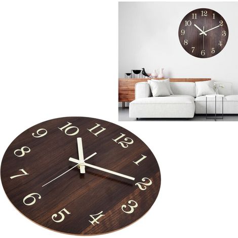 Retro-Wanduhr aus Holz – geräuschloses Quarzwerk, 3D-Beleuchtung, für Küche, Büro, Schlafzimmer – 446 g/m² Faserplatte, rahmenlos, ohne Glas