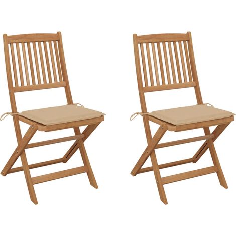 FIMEI Chaises pliables de jardin 2 pcs avec coussins Bois d'acacia (1/5)