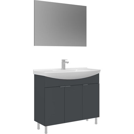 Ensemble Meuble Vasque avec Miroir (2 Pièces) "Purus 100" - 100 x 50 x 83 cm - Matte Anthracite (1/3)