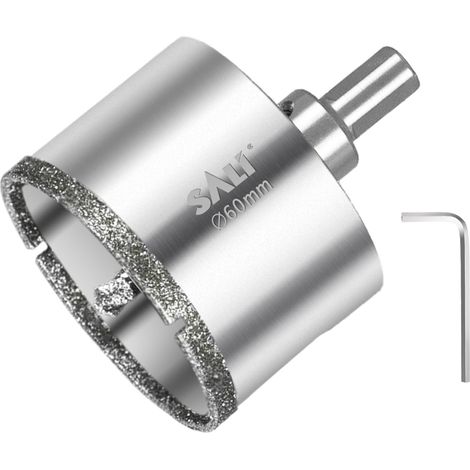 Foret diamanté de 60 mm avec foret de centrage, foret à verre avec revêtement diamant 45 couronne de forage creuse en acier 45 pour percer dans la céramique, la porcelaine, le verre, le marbre (1/5)