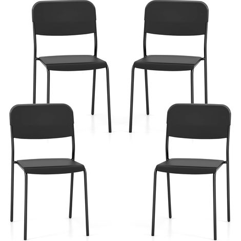 COSTWAY Juego de 4 Sillas de Comedor, Sillas de Cocina Apilable con Respaldo Inclinado y Patas de Metal, Sillas Comedor Pack 4 sin Brazos para Comedor, Restaurante, Carca de 180 kg (Negro) (1/5)