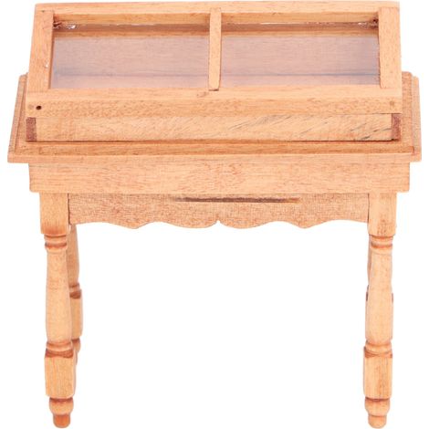 Mini vitrine pour maison de poupée, armoire en bois couleur naturelle avec couvercle rabattable, meuble compact polyvalent pour poupées 1/12. (1/5)