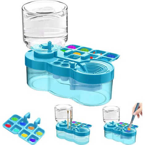 Nettoyeur de pinceaux amélioré 2025 avec bac à peinture, gobelet de rinçage à eau courante, multifonctionnel pour peintures acryliques/aquarelles/à base d'eau, cadeau créatif pour artistes adultes, dé (1/5)