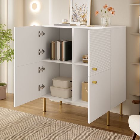 Weißes Sideboard 80x36x90 cm aus MDF mit Zinklegierung-Griffen und Stahlbeinen – modern und elegant (1/5)