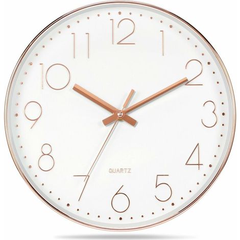 12 Inch Modern Quartz Silent Wall Clock with Arabic Numeral Wall Clocks without Checking Home Accessories Decoration (Rose Gold) (1/5)
