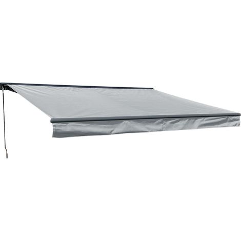 Happy Garden – Store banne SAULE 3,95 × 3m – Semi-coffre – Toile grise avec protection UV50+ – Structure aluminium grise (1/4)