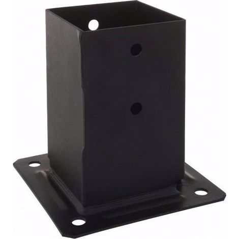 Simpson Strong Tie – Pied de poteau noir carré 90x90mm sur platine 150x150mm – Acier électrozingué – Utilisation extérieure – Applications clôtures, abris, carports