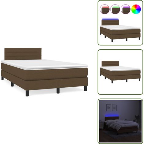 Sommier à lattes de lit matelas et LED marron foncé 120x190 cm - Sommier Tapissier - Lit Avec Led - Matelas À Ressorts Ensachés - Têted Lit Ajustable - Éclairage LED (1/5)