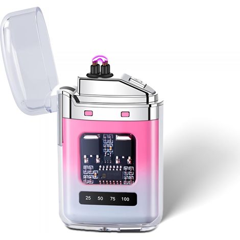 Briquet électronique, Briquet Rechargeable Type-C, Bri-Quet à Arc électrique Double, Affichage de Puissance LED, Plasma à Double Arc Coupe-Vent, Compact et Facile à Transporter