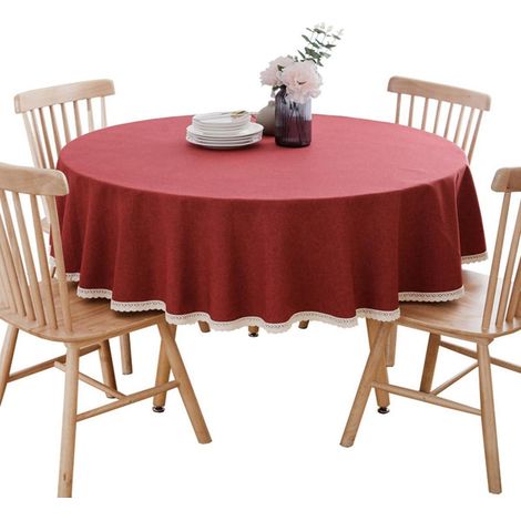 Nappe ronde coton-lin 90cm Rouge lavable en machine