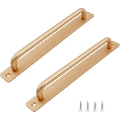 Manilla de puerta corredera de dos piezas, 243 mm de largo, con placa trasera, fabricada en aleación de aluminio, apta para muebles, acabado dorado, con tornillos.