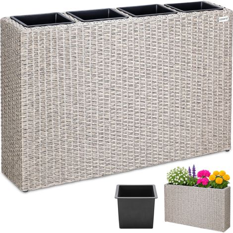 Bac à fleurs en polyrotin Jardinière 4 compartiments 95x27x60 cm Pot de fleurs Bac intérieur extérieur Crème