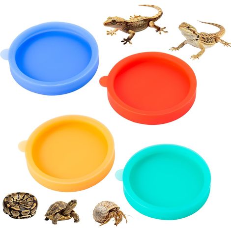 Pack de 4 bols en silicone pour reptiles, bol d'eau pour tortue, bol de nourrissage pour terrarium, bol à boire, terrarium pour reptiles, bols plats pour gecko, tortue, serpent, lézard, caméléon, gren (1/5)