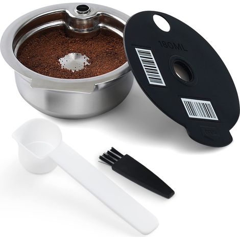 Capsules filtrantes à café réutilisables 180 ml en acier inoxydable avec couvercle en silicone noir compatible avec la machine (1/5)