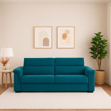 Sofá Cama 2 Plazas Brusasco, Desenfundable, Con Almacenaje Hecho en Italia, Apertura Abatible, 205x95 cm Azul (1/5)