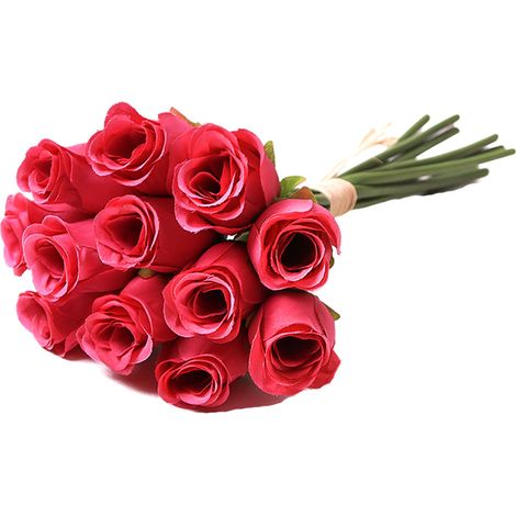 Bouquet De Roses Artificielles En Soie - Décoration Réaliste Pour Mariage Et Maison - Rouge - Lot De 1 (1/2)
