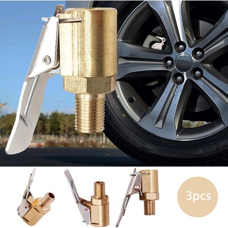Rnemitery – Adaptateur de valve de pneu de voiture 8 mm – Laiton massif et chromé – Pression max 25 kg – Pour pompes à air et garages (1/7)