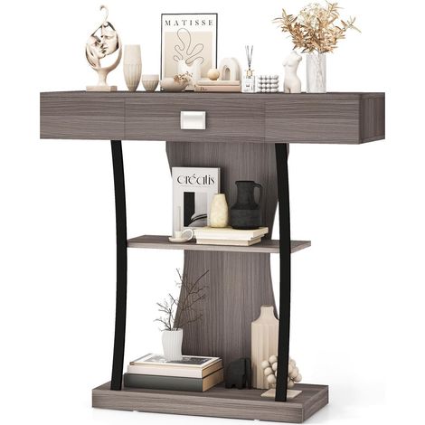 Goplus – Table de console 91 x 30 x 88 cm – 3 niveaux avec tiroir – MDF et métal – Dispositif anti-basculement – Style industriel (1/5)