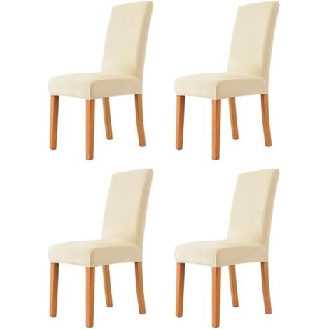 Housse de Chaise 4 pièces in Velours Extensible,Housse Chaise Salle à Manger Universel Cuisine Salon Extrêmement Doux Confortable（Beige）