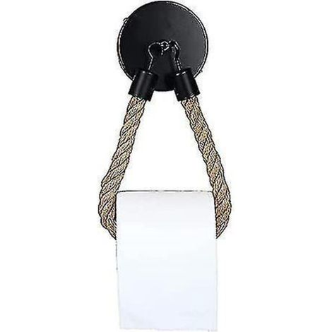 Toilettenpapierhalter mit Ablage, schwarz, Badezimmerdekoration, Vintage-Stil, Industrie-Look, Seil, für Zuhause (1/5)