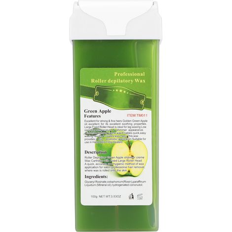 Cire dépilatoire chauffante 100 g, rouleau professionnel, cire dépilatoire pour épilation à domicile, pomme verte (1/5)