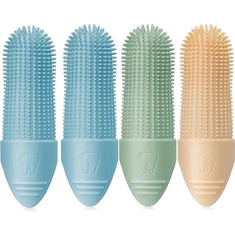 Brosse à dents pour chien, lot de 4, brosse à dents à doigt pour chien avec nettoyage à 360°, en silicone. (1/5)