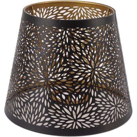 Eosnow – Abat-jour en fer ajouré noir – Motif doré intérieur – E27/E26 pour lampe plafond ou table – Hauteur 15cm, diamètre 19cm (1/5)