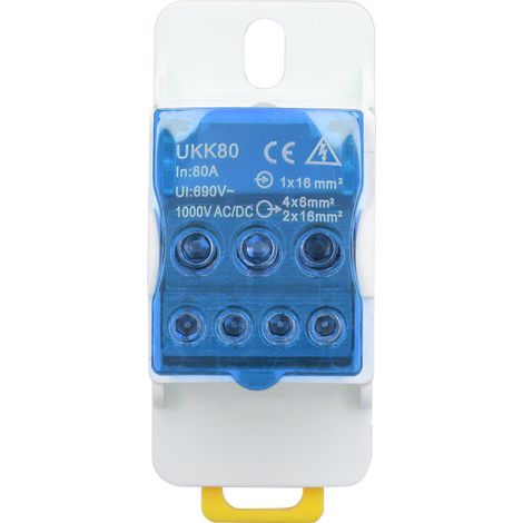 690V 80A DIN-Schienen-Klemmenblock-Verteilerkasten, spleißbarer Messing-Leiterklemmenkasten für Haushaltsgeräte, blau (1/5)