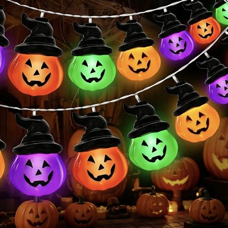 Lichterkette in Kürbisform, Halloween-Dekoration, 3 Meter lang, 20 mehrfarbige LEDs, kann zur Dekoration verwendet werden. (1/5)