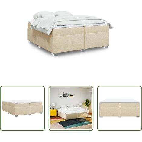 vidaXL Surmatelas - Sommier à lattes de lit avec matelas Crème 200x200 cm Tissu (1/5)
