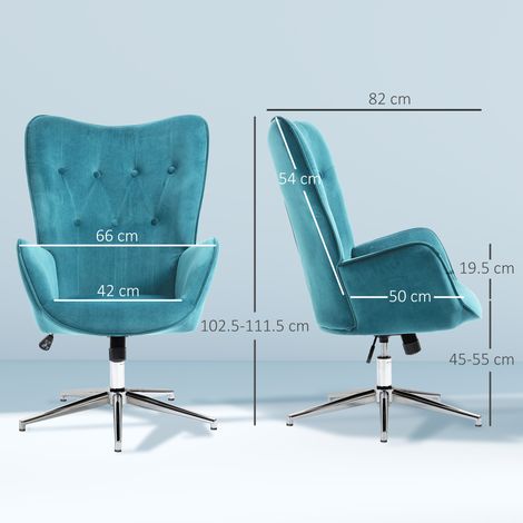 Fauteuil de bureau/fauteuil de salon en velours, pivotant, avec accoudoirs, réglable en hauteur, bleu. (1/5)
