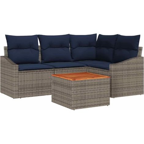 Garden Sofa Set 5 pcs Grey and Navy Blue Poly Rattan vidaXL (1/5)