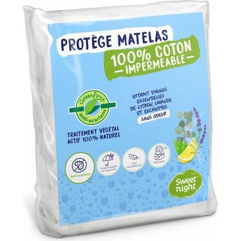SWEET NIGHT PROTECTOR DE COLCHÓN IMPERMEABLE ANTIÁCAROS VG TAL TRATAMIENTO GREENFIRST - 80 X 190/200 CM - BLANCO (1/4)