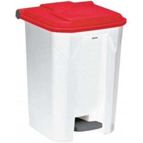 Poubelle à pédale Utilo - 50l - blanc / rouge (1/3)