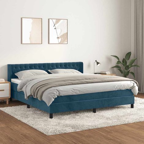 Lit double et matelas Lit à sommier tapissier et matelas Lit Adulte Bleu foncé 160x200cm Velours BVM53160 (1/5)