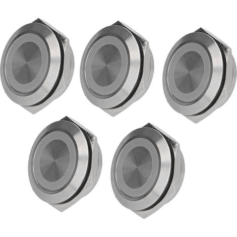 5 Stück Momenttaster aus Metall mit automatischer Rückstellung, ultradünn, wasserdicht, mit LED, 25 mm, DC 12–24 V, grün (1/5)