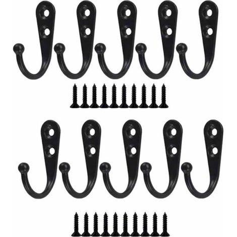 10pcs Rétro Crochet de Manteau Métal Noir Patère Murale à Visser Individuelle Patère Porte Manteau Vintage Murale pour Peignoir Maison Etagères Tiroirs Casiers Salle de Bain avec 20 vis (1/5)
