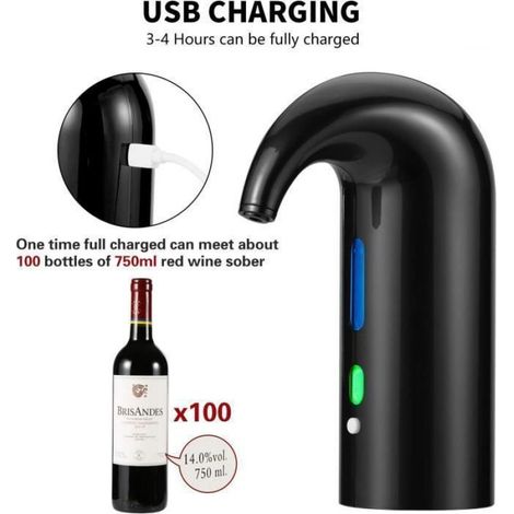 Aérateur de Vin Électrique Décanteur Portable - USB Rechargeable - 100 Bouteilles - Entretien Facile (1/4)