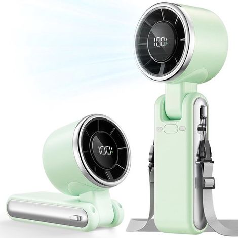 Mini ventilateur portable rechargeable 1800 mAh avec fonction turbo, 5 vitesses et dragonne (1/2)