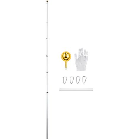 Mophorn Kit Portabandiera con Asta Telescopica da 6,09 m in Alluminio, da Interrare, per Esterni, Completo di Manicotto di Fissaggio in PVC, Colore Argento, per Giardini, Parcheggi (1/5)